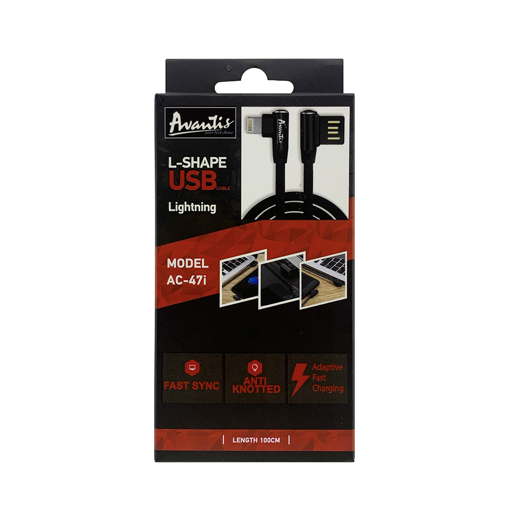 Кабель Avantis AC-47i L-Shape USB – Lightning- чорний