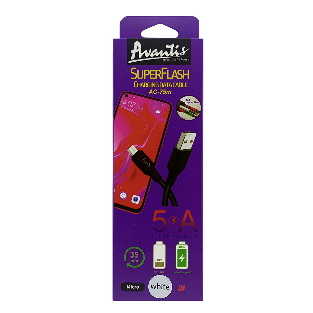 Кабель Avantis AC-75m Super Flash USB – Micro- білий