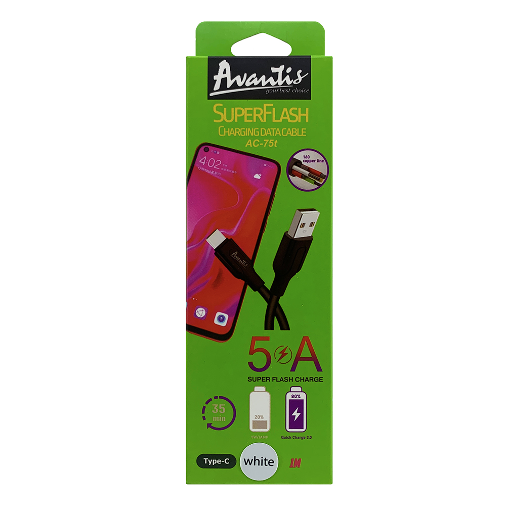Кабель Avantis AC-75t Super Flash USB – Type-C- білий