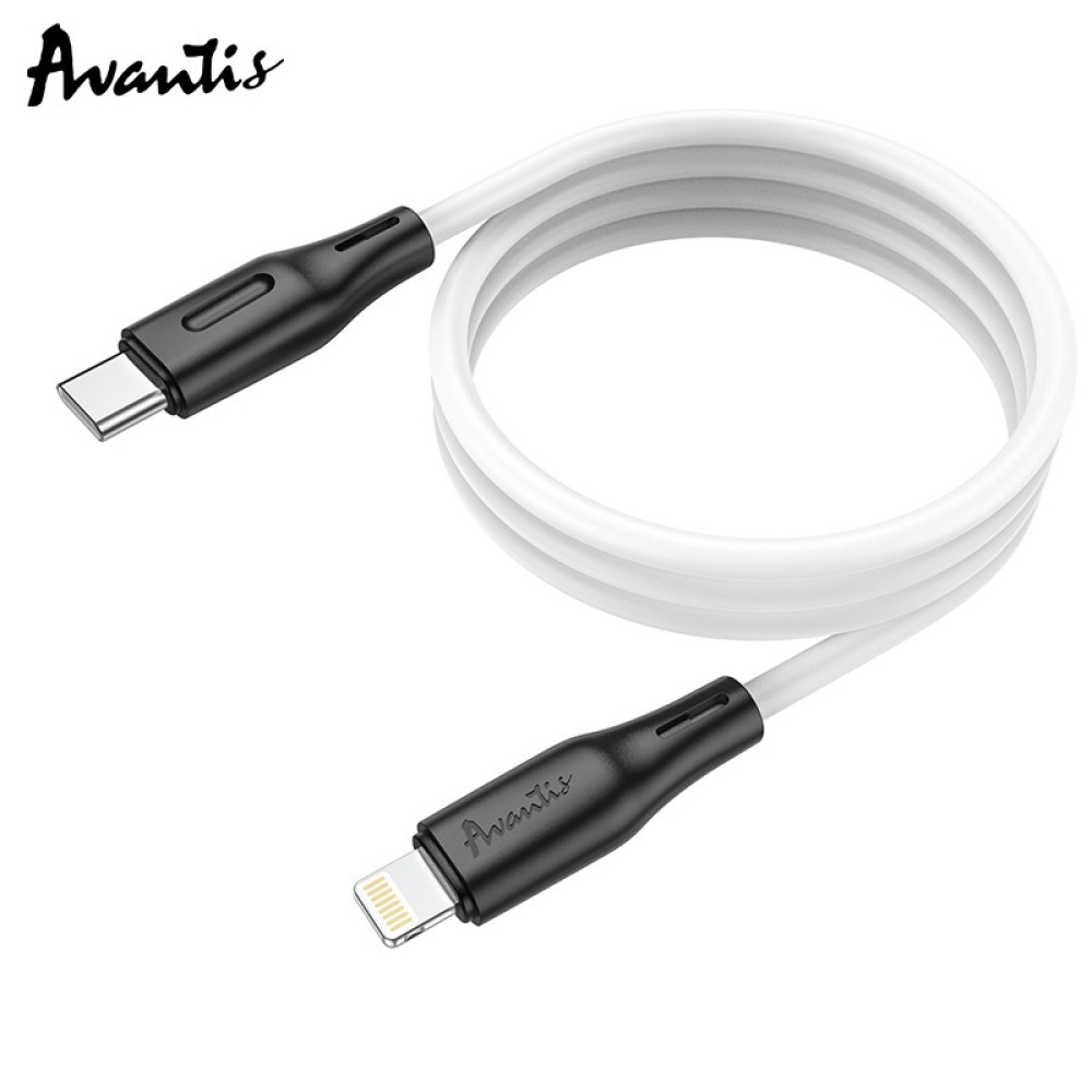 Кабель Avantis AC-87 PD Silicone (20W) Type-C – Lightning- чорно-білий