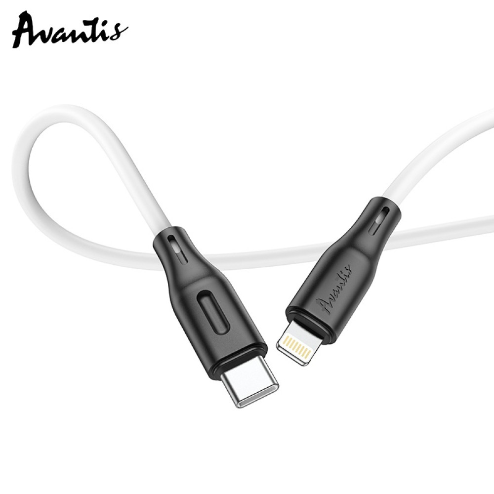 Кабель Avantis AC-87 PD Silicone (20W) Type-C – Lightning- чорно-білий