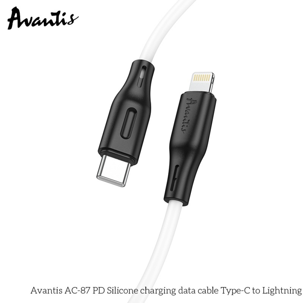 Кабель Avantis AC-87 PD Silicone (20W) Type-C – Lightning- чорно-білий