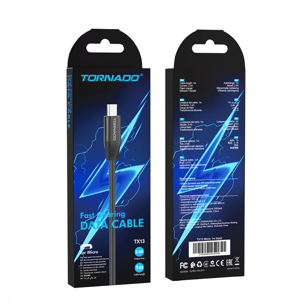Кабель Tornado TX13 USB – Micro (2.4A/1м)- чорний