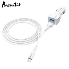 Автомобільний зарядний пристрій Avantis A910 Grand style (2USB/2.4A) + USB кабель Lightning- білий