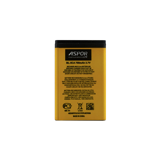 Акумулятор Aspor Lite BL-5CA для Nokia 100/101/1110/1110i/1112/1200/1209/1680C Акумулятор Aspor Lite BL-5CA для Nokia 100/101/1110/1110i/1112/1200/1209/1680C