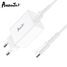 Мережевий зарядний пристрій Avantis A425 QC3.0 (1USB/3A/18W) + USB кабель Type-C- білий