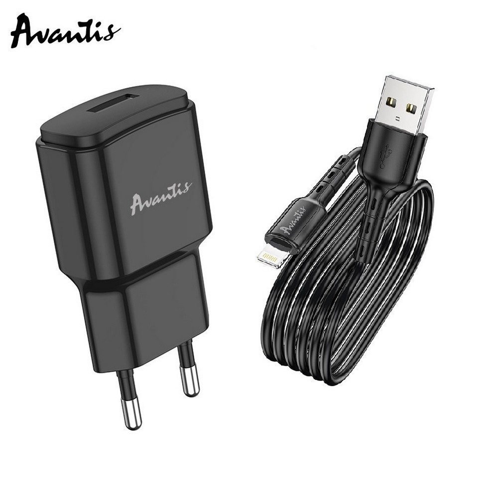 Мережевий зарядний пристрій Avantis A480 Orion (1USB/2.1A) + USB кабель Lightning- чорний