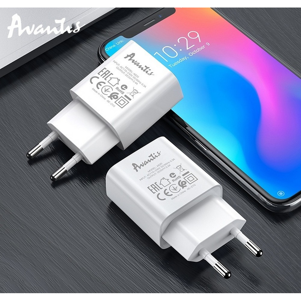 Мережевий зарядний пристрій Avantis A820 (1USB/2.4A)- білий