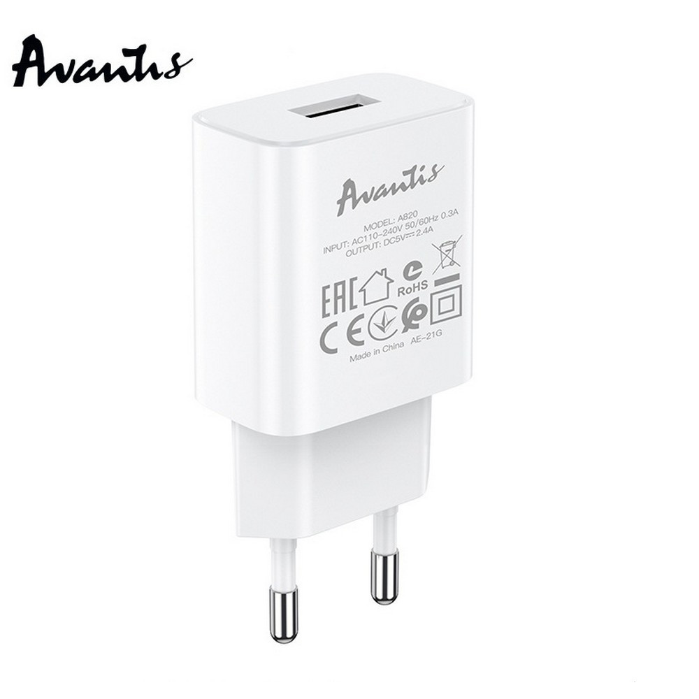 Мережевий зарядний пристрій Avantis A820 (1USB/2.4A)- білий