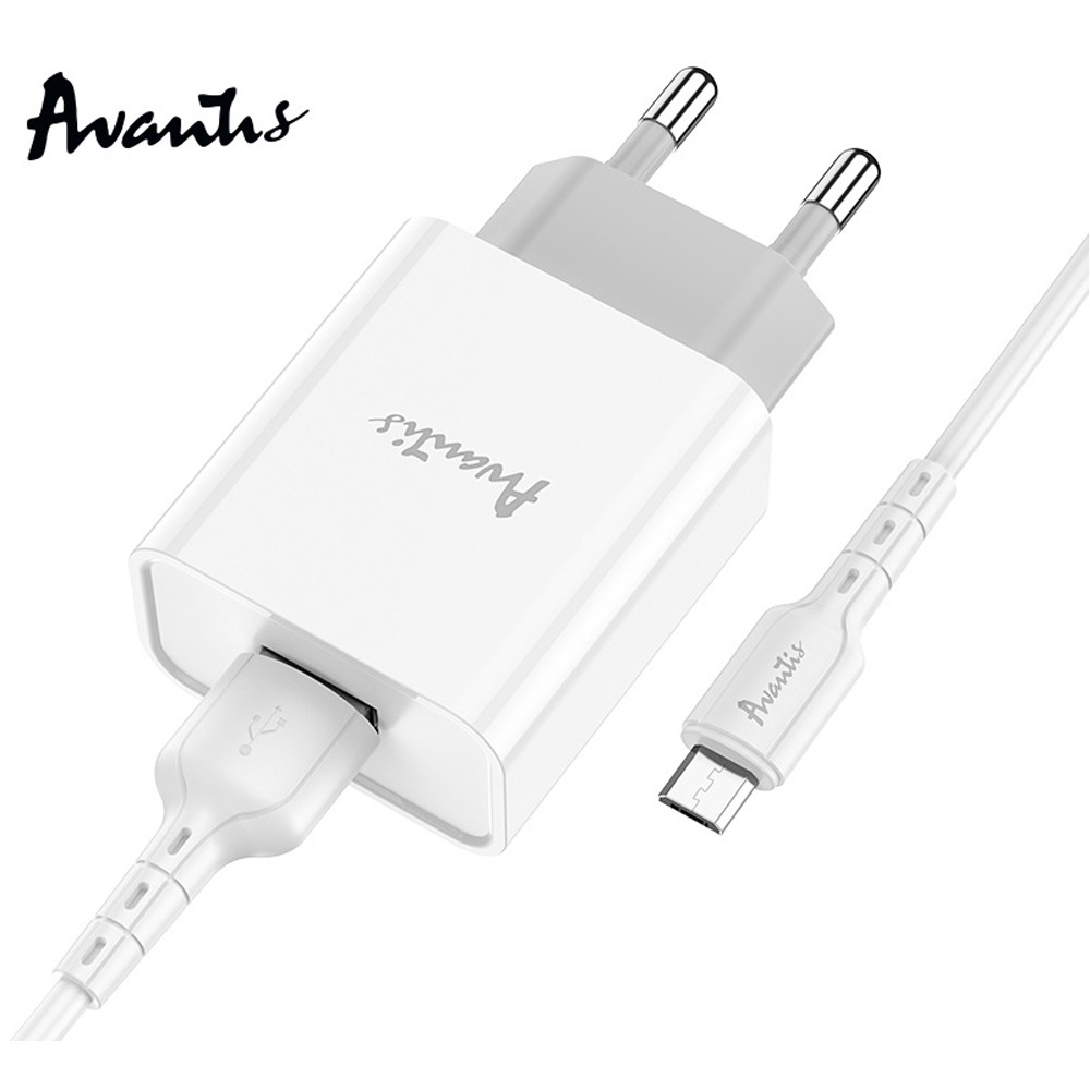 Мережевий зарядний пристрій Avantis A825 (1USB/2.1A) + USB кабель Micro- білий