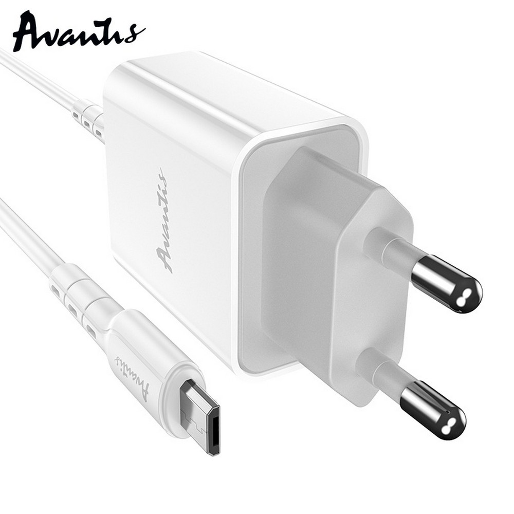Мережевий зарядний пристрій Avantis A825 (1USB/2.1A) + USB кабель Micro- білий