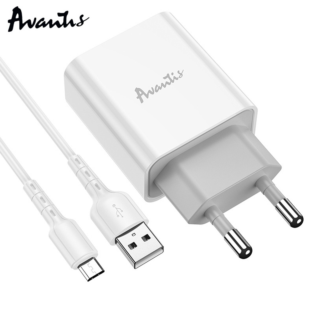 Мережевий зарядний пристрій Avantis A825 (1USB/2.1A) + USB кабель Micro- білий