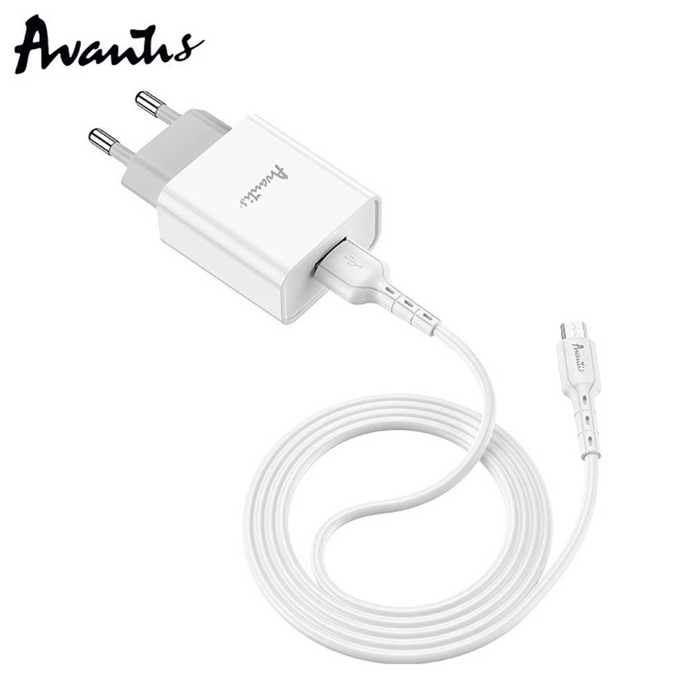 Мережевий зарядний пристрій Avantis A825 (1USB/2.1A) + USB кабель Micro- білий