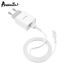 Мережевий зарядний пристрій Avantis A825 (1USB/2.1A) + USB кабель Micro- білий