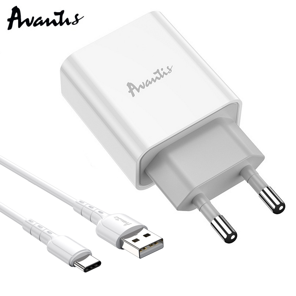 Мережевий зарядний пристрій Avantis A825 (1USB/2.1A) + USB кабель Type-C- білий
