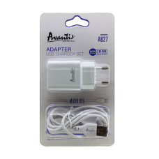 Мережевий зарядний пристрій Avantis A827 (1USB/2.4A) + USB кабель Micro- білий
