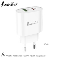 Мережевий зарядний пристрій Avantis A865PD QC3.0 (20W PD)- білий