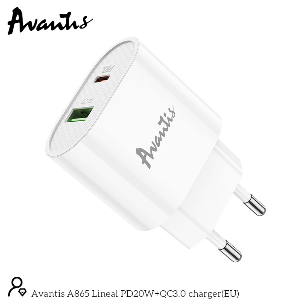 Мережевий зарядний пристрій Avantis A865PD QC3.0 (20W PD)- білий