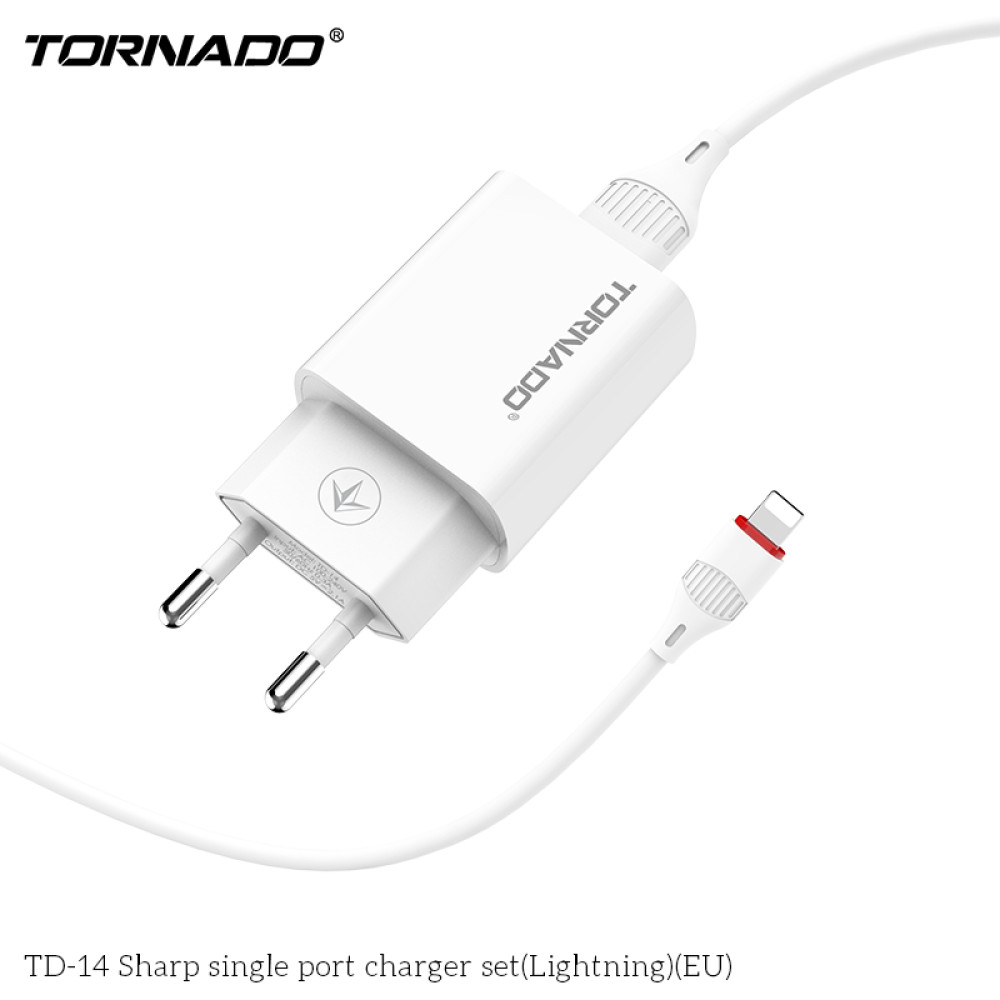 Мережевий зарядний пристрій Tornado TD-14 (1USB/2.1A/1м) + USB кабель Lightning- білий