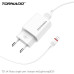 Мережевий зарядний пристрій Tornado TD-14 (1USB/2.1A/1м) + USB кабель Lightning- білий Мережевий зарядний пристрій Tornado TD-14 (1USB/2.1A/1м) + USB кабель Lightning- білий