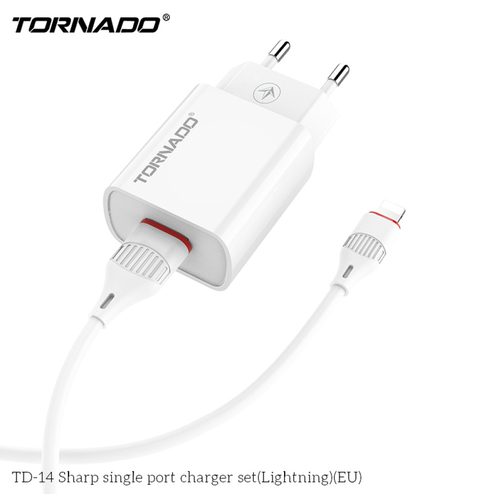 Мережевий зарядний пристрій Tornado TD-14 (1USB/2.1A/1м) + USB кабель Lightning- білий