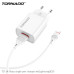 Мережевий зарядний пристрій Tornado TD-14 (1USB/2.1A/1м) + USB кабель Lightning- білий Мережевий зарядний пристрій Tornado TD-14 (1USB/2.1A/1м) + USB кабель Lightning- білий