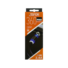 Кабель Aspor 360 Pro USB – Lightning 2.4A/1м magnetic- чорний Кабель Aspor 360 Pro USB – Lightning 2.4A/1м magnetic- чорний