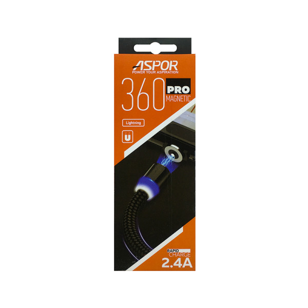 Кабель Aspor 360 Pro USB – Lightning 2.4A/1м magnetic- чорний Кабель Aspor 360 Pro USB – Lightning 2.4A/1м magnetic- чорний
