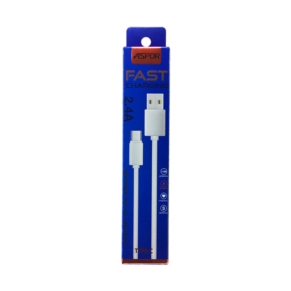 Кабель Aspor A107 Eco USB – Type-C 2.4A/1.2м- білий