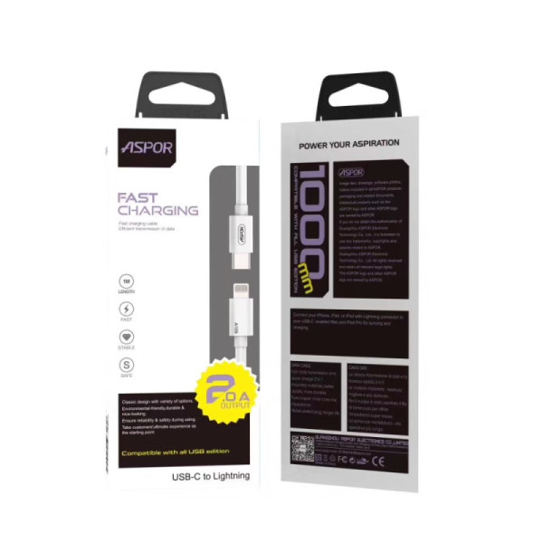 Кабель Aspor A109 Type-C – Lightning 3.1A/1м- білий Кабель Aspor A109 Type-C – Lightning 3.1A/1м- білий