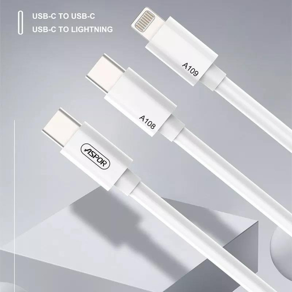 Кабель Aspor A109 Type-C – Lightning 3.1A/1м- білий