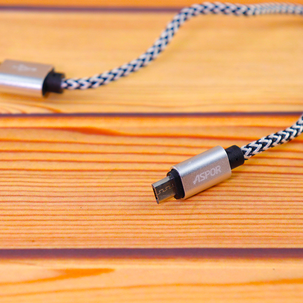 Кабель Aspor A173 USB – Micro 3A/0.3м- срібло