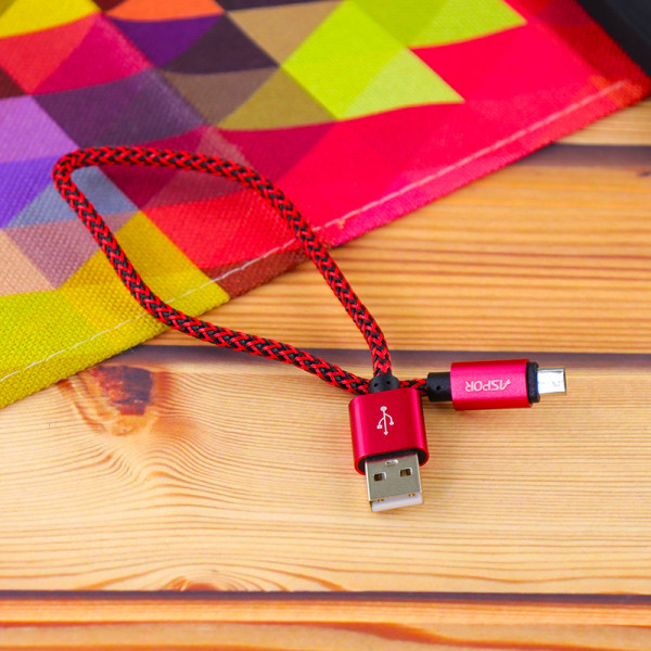 Кабель Aspor A173 USB – Micro 3A/0.3м- червоний Кабель Aspor A173 USB – Micro 3A/0.3м- червоний