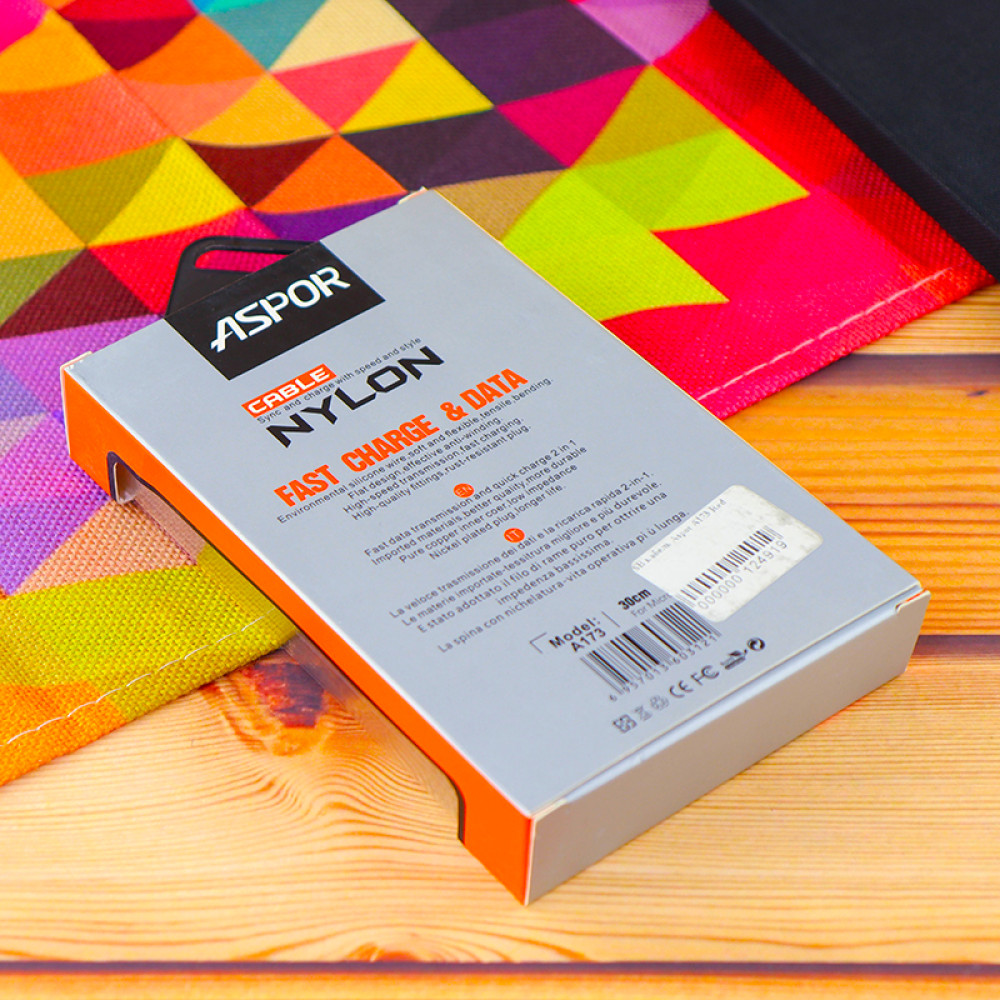 Кабель Aspor A173 USB – Micro 3A/0.3м- червоний