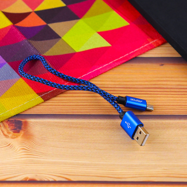 Кабель Aspor A173 USB – Micro 3A/0.3м- синій Кабель Aspor A173 USB – Micro 3A/0.3м- синій