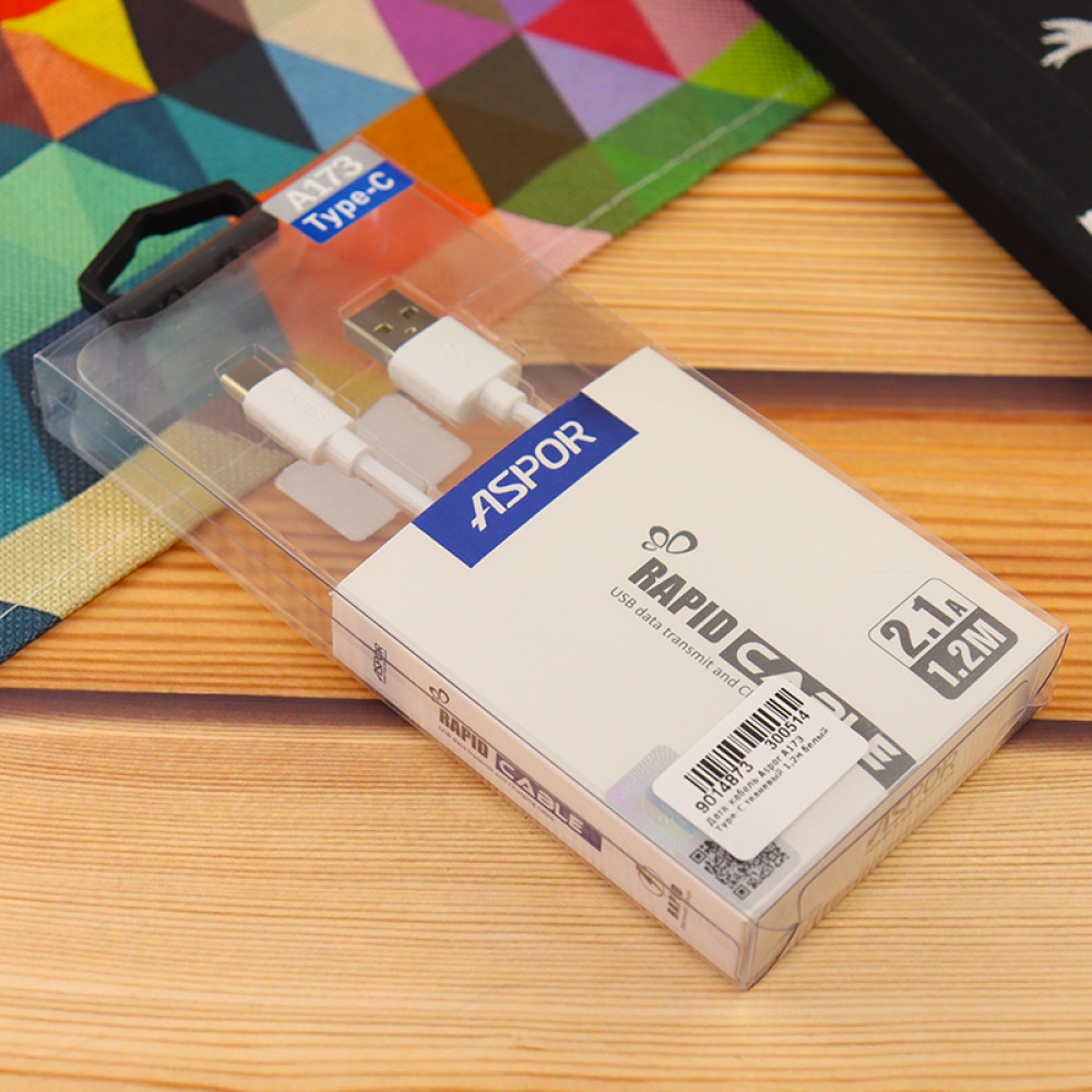 Кабель Aspor A173 USB – Type-C 2A/1.2м- білий