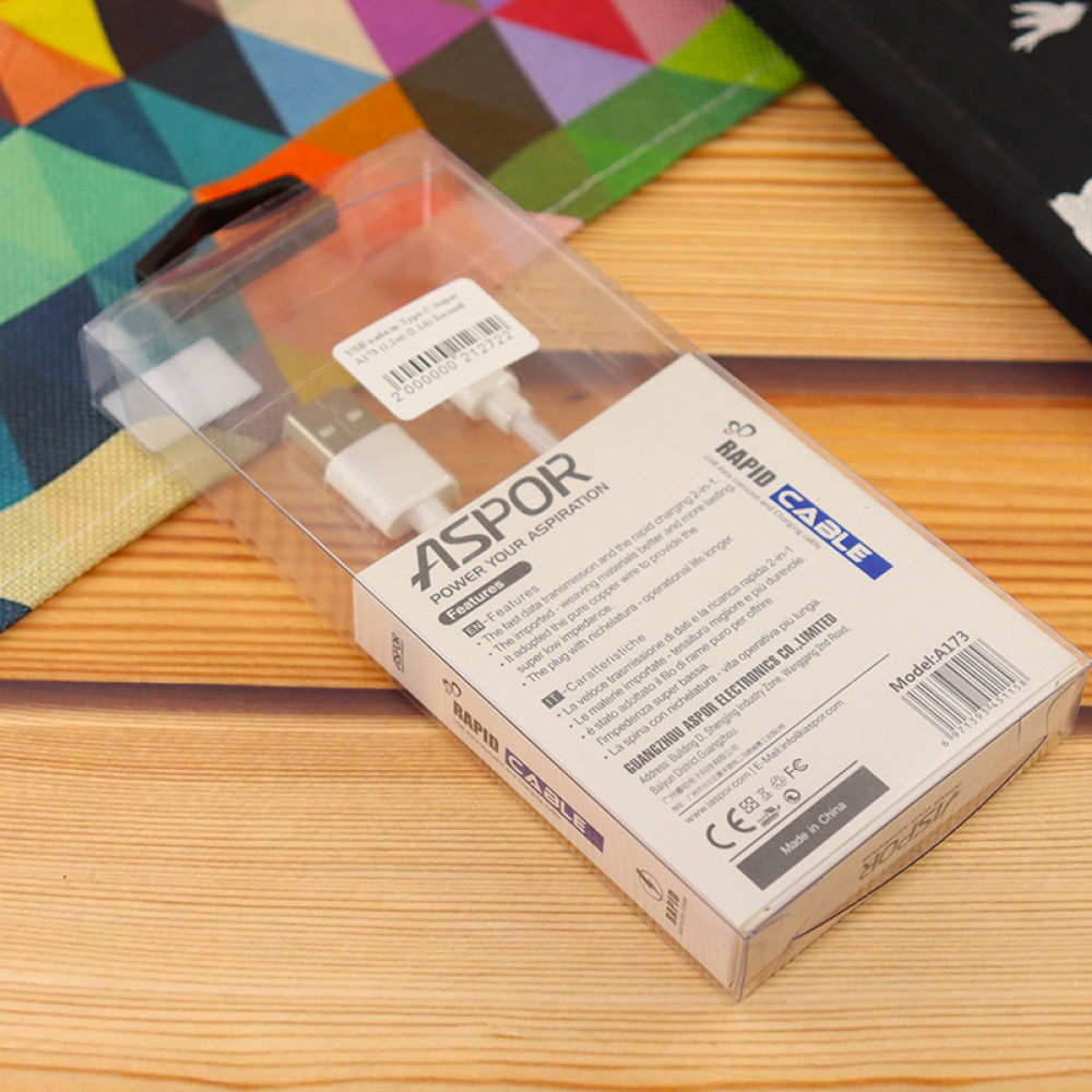 Кабель Aspor A173 USB – Type-C 2A/1.2м- білий