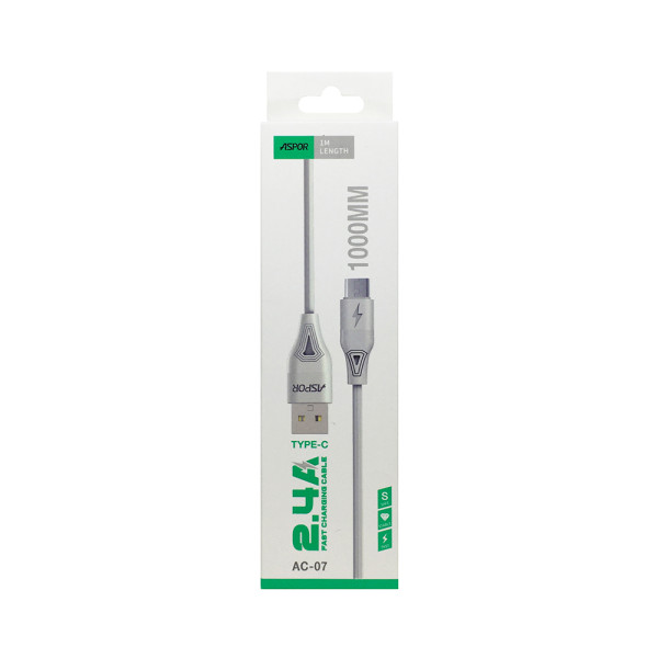 Кабель Aspor AC-07 USB – Type-C 2.4A/1м- білий Кабель Aspor AC-07 USB – Type-C 2.4A/1м- білий