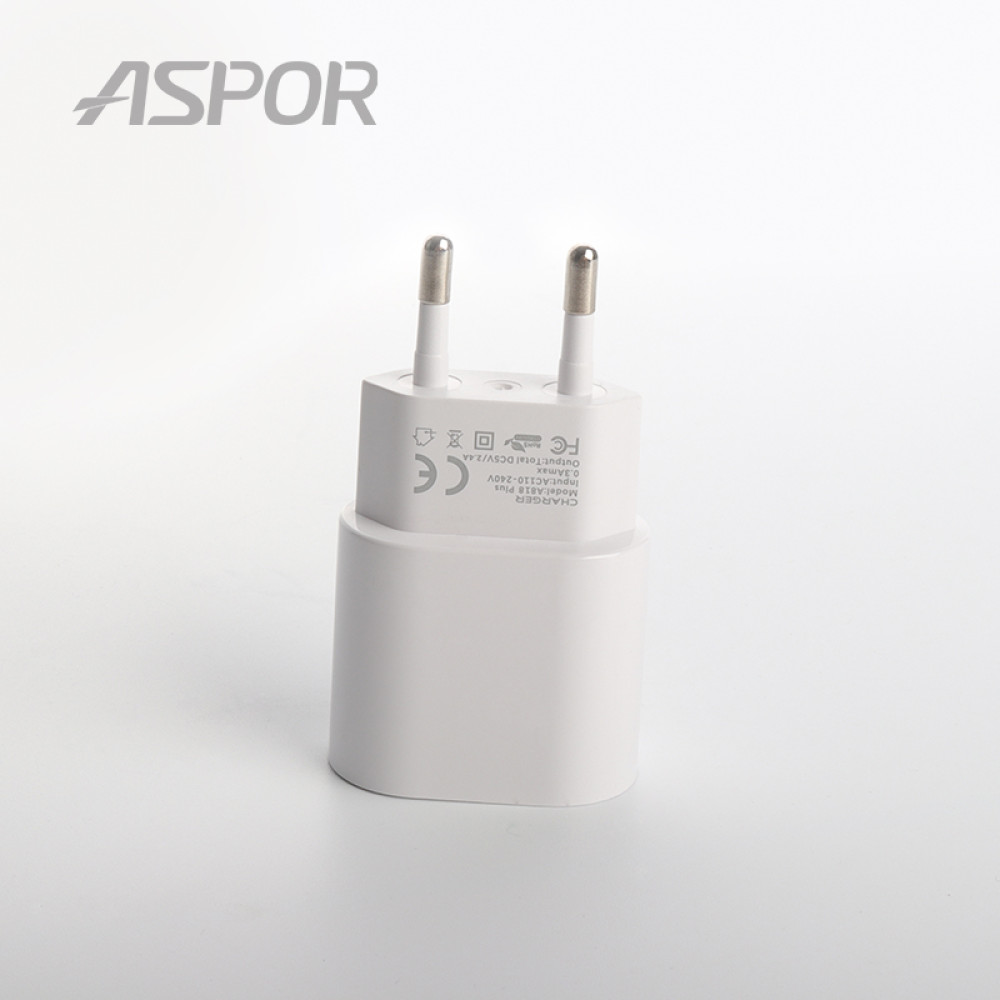 Мережевий зарядний пристрій Aspor A818 Plus 2.4A iQ + USB кабель Type-C- білий