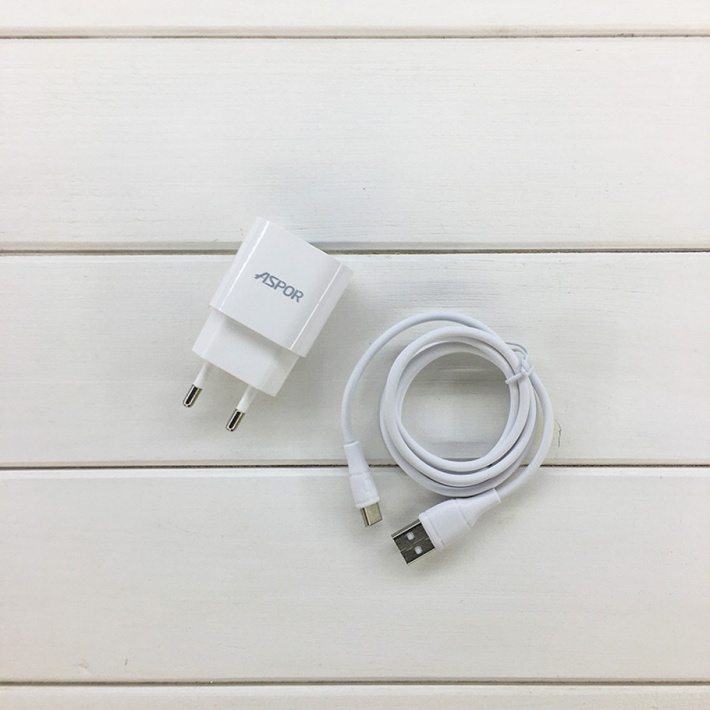 Мережевий зарядний пристрій Aspor A818 Plus 2.4A iQ + USB кабель Type-C- білий