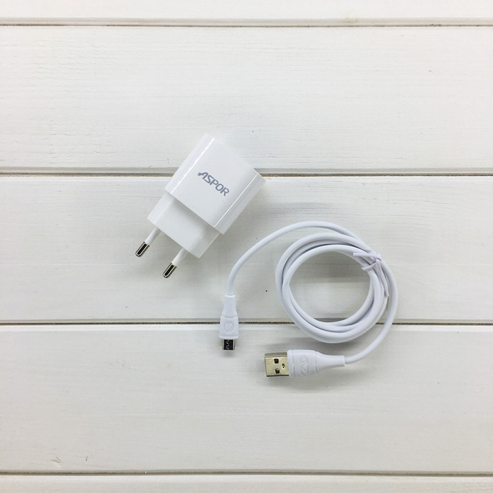 Мережевий зарядний пристрій Aspor A818 Plus 2.4A iQ + USB кабель Micro- білий
