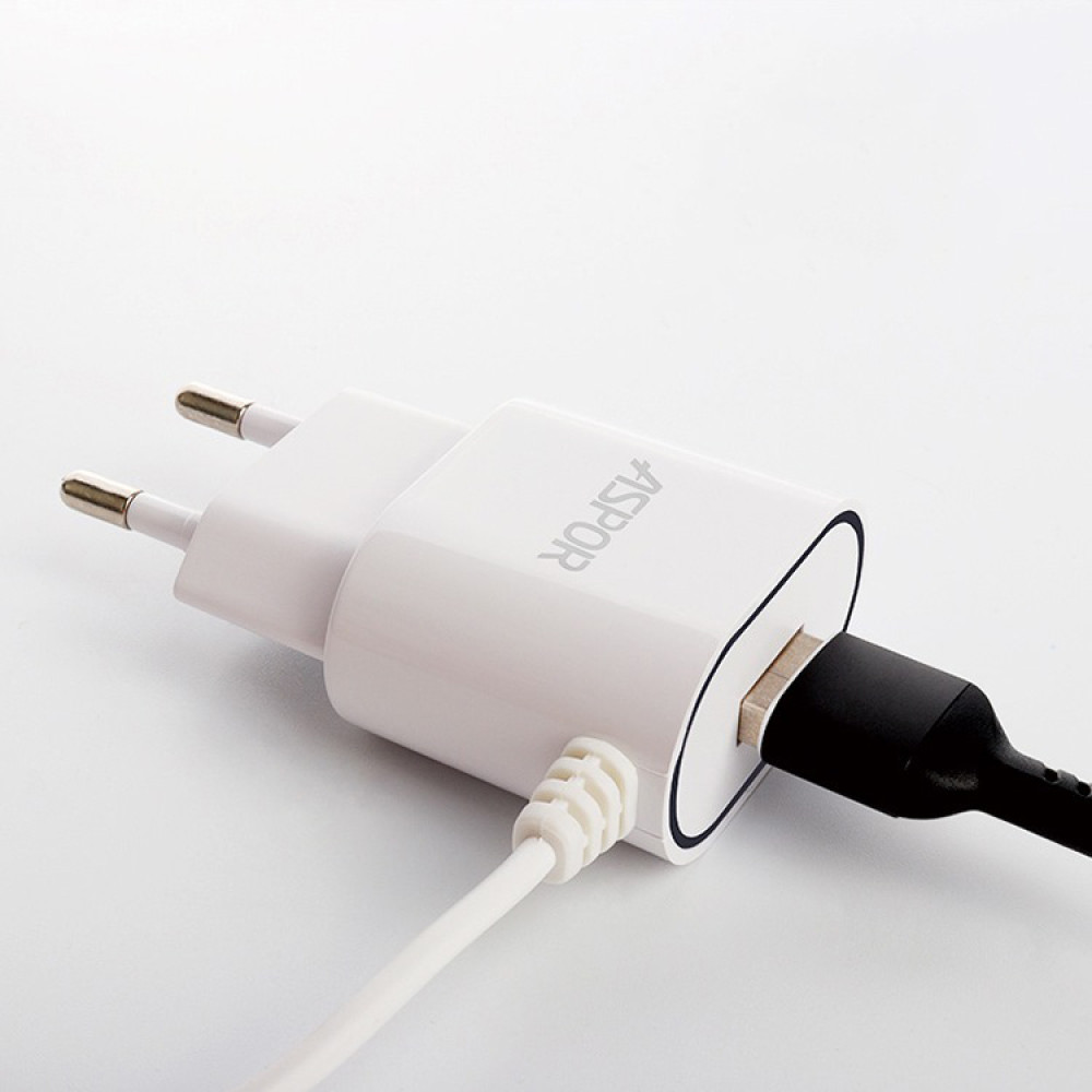 Мережевий зарядний пристрій Aspor A802 Plus 1USB/2.4A LED + USB кабель Type-C- білий