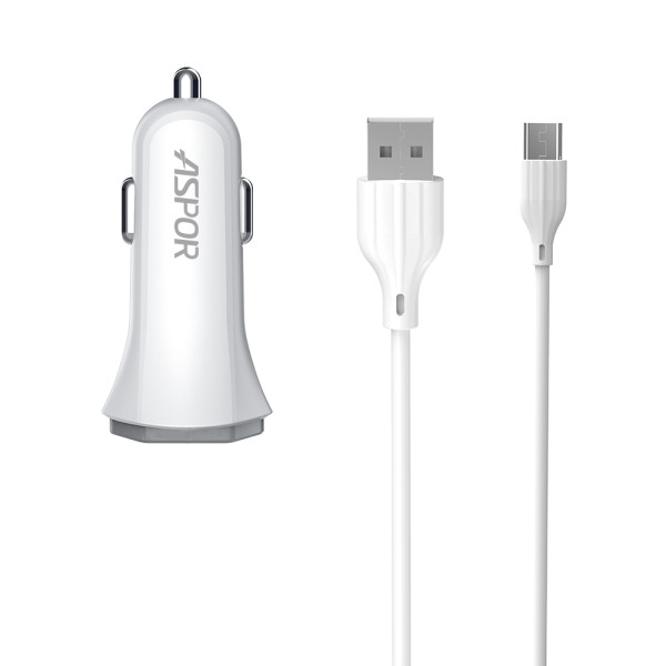 Автомобільний зарядний пристрій Aspor A901 (QC3.0/18W) LED + USB кабель Type-C- білий Автомобільний зарядний пристрій Aspor A901 (QC3.0/18W) LED + USB кабель Type-C- білий