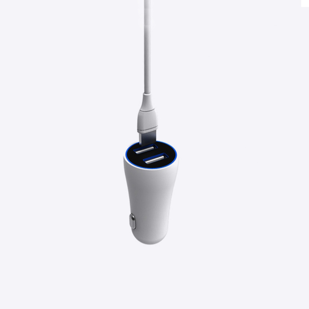 Автомобільний зарядний пристрій Aspor A902C (2USB/2.4A) + USB кабель Lightning- білий