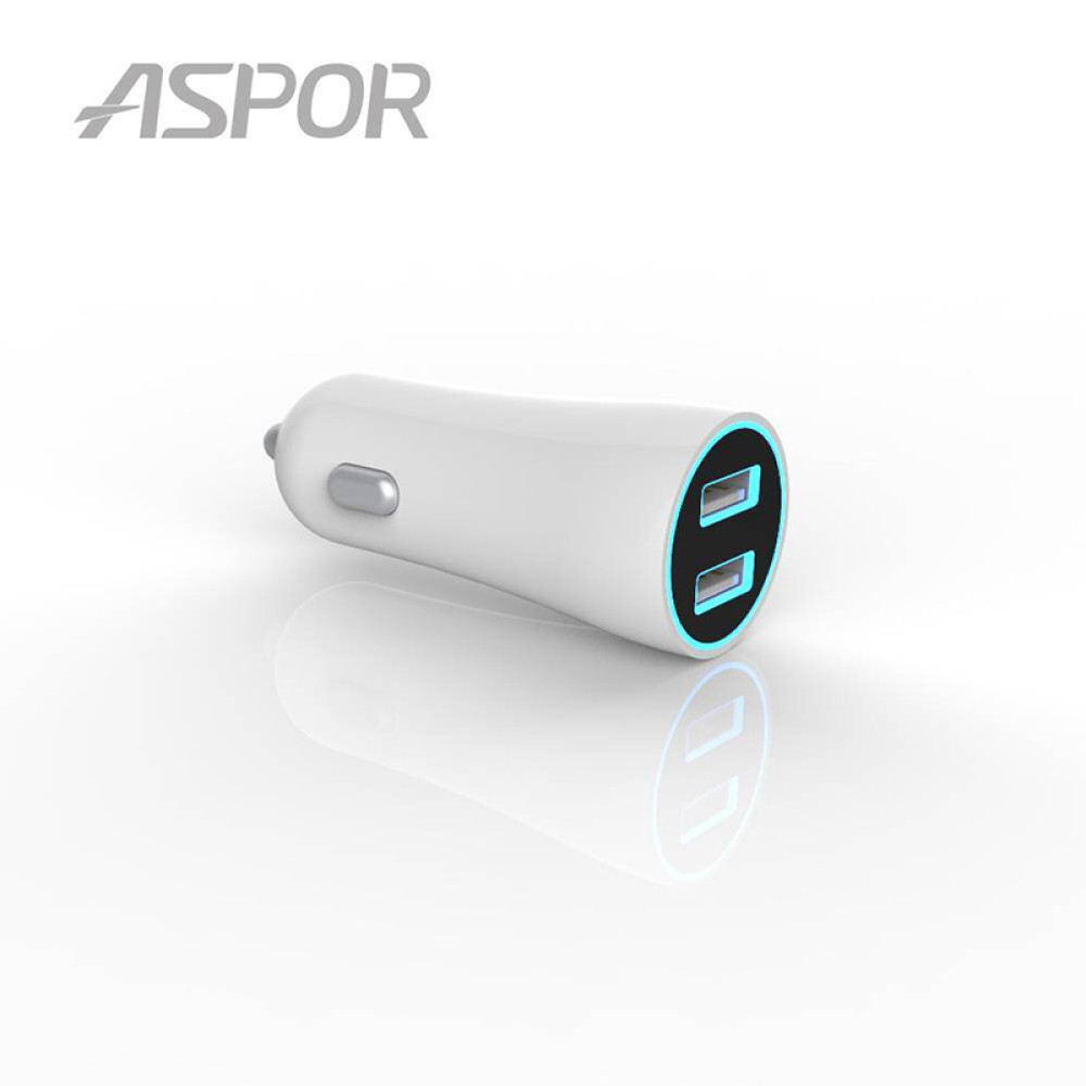 Автомобільний зарядний пристрій Aspor A902C (2USB/2.4A) + USB кабель Lightning- білий
