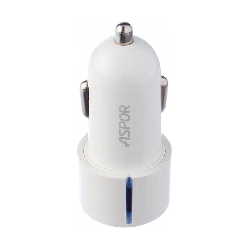 Автомобільний зарядний пристрій Aspor A905 (2USB/2.4A) + USB кабель Lightning- білий