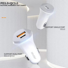 Автомобільний зарядний пристрій Aspor A906 PD (USB-C/3.0A) + кабель Type-C to Lightning- білий