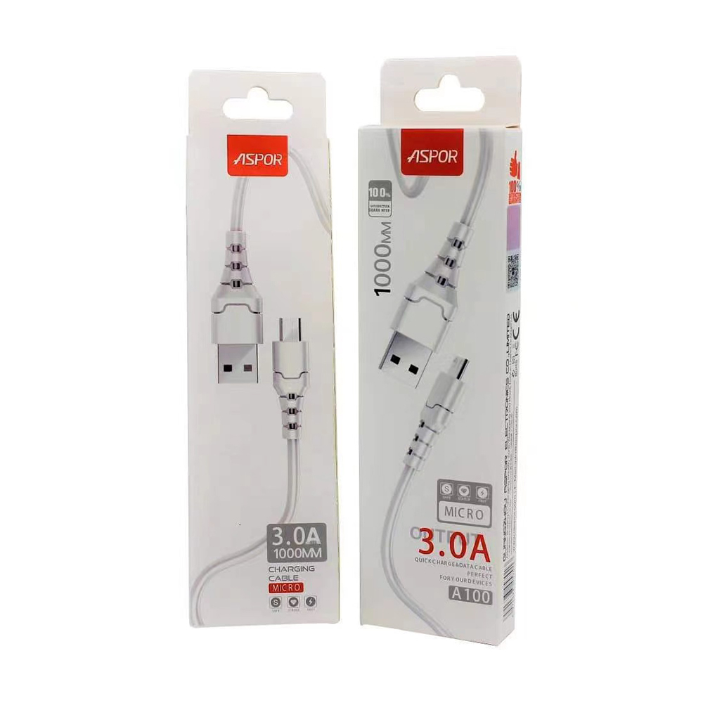 Кабель Aspor A100 USB – Micro Fast Charge 3A/1м- білий