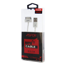 Кабель Aspor A104 USB – iPhone 4 2.1A/1.2м- білий