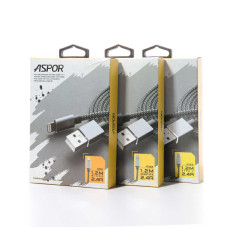 Кабель Aspor A133 Nylon USB – Type-C 2.4A/1.2м- чорний